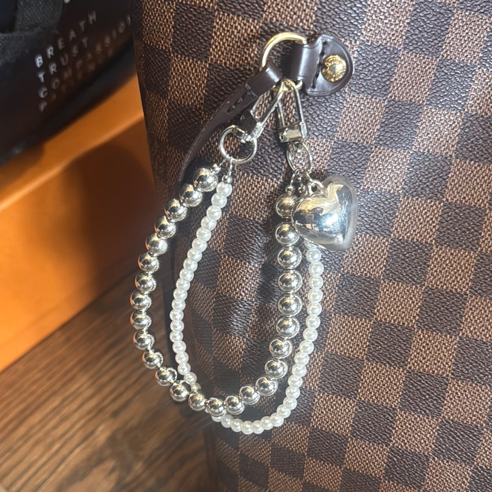 Silver and White Pearl Beaded Bag Charm